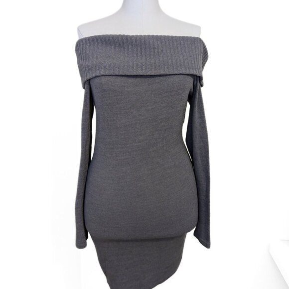 Seven Sisters Grey Off the Shoulder Sweater Dress Girly Cute Neutral Size S - Picture 1 of 7